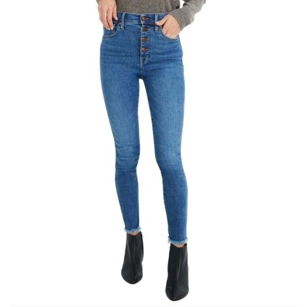 Madewell High-Rise Skinny Button Fly Jeans Womens 28 Blue Raw Hem Stretch Denim